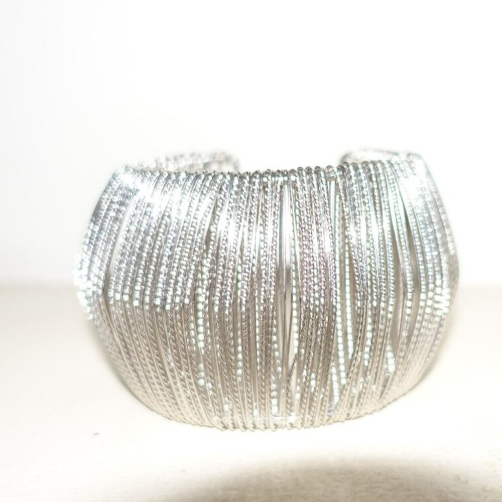Silver Tone Multiple String Cuff Bracelet - image 3